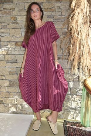Salcombe Chalk Stripe Cotton Cocoon Dress Merlot